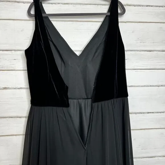 Mori Lee Black Velvet Chiffon Gown Dress Plus Size 16 - Picture 9 of 15